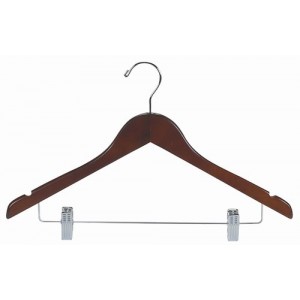 17" Space Saver Walnut/Chrome Hanger w/ Clips